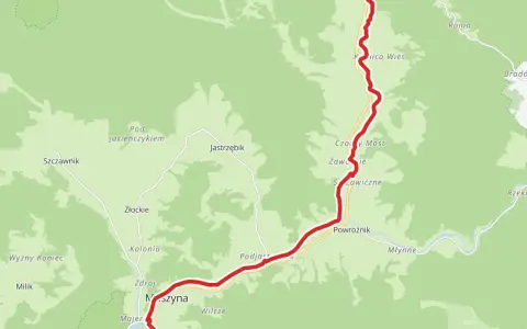 Trasa rowerowa aqua velo wiodąca przez malownicze tereny Popradzkiego Parku Krajobrazowego, od Krynica-Zdrój przez Maszynę.