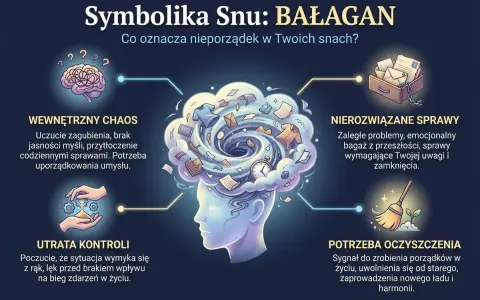 Bałaganiarstwo w snach to nie tylko bałagan, ale też odzwierciedlenie chaosu psychicznego, nierozwiązanych spraw i utraty kontroli. Potrzeba oczyszczenia.