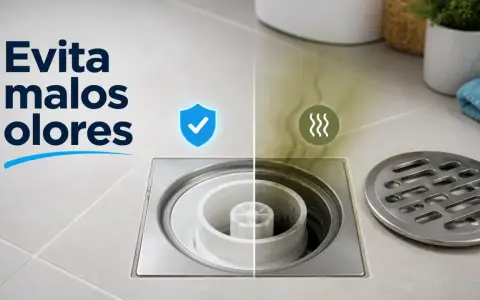 El bote sifónico evita malos olores. Comparativa visual de un desagüe limpio y uno con olores desagradables.