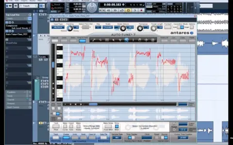 Program do edycji wokalu, auto-tune evo vst, z wykresem fali dźwiękowej i parametrami korekcji.