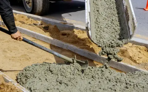 Robotnicy wylewają świeży beton z samego piasku i cementu, tworząc nowy chodnik.