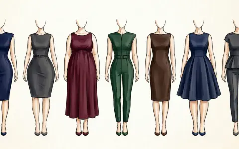 Siluetas de mujer con diferentes tipos de cuerpo, incluyendo un cuerpo reloj de arena gorditas, vestidas con trajes y vestidos.