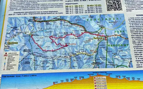 Mapa szlaków narciarskich na Turbacz. Widok z lotu ptaka na góry, lasy i doliny.