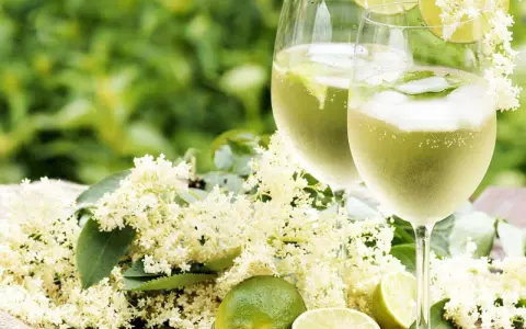 Två glas Hugo Spritz med fläderblommor och lime. En perfekt sommardrink!