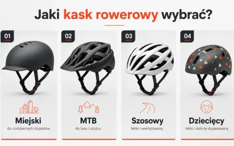 Jaki kask rowerowy wybrać? Cztery modele: miejski, MTB do lasu, szosowy lekki i wentylowany, oraz dziecięcy.