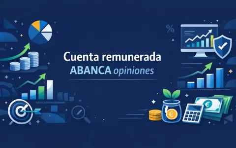 Gráficos de crecimiento financiero, monedas y una calculadora, con el texto "Cuenta remunerada ABANCA opiniones".