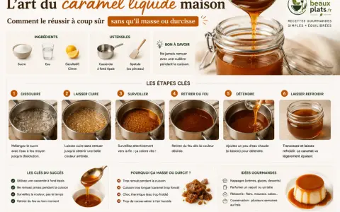 Guide pour réussir un caramel liquide maison, de la dissolution à la dégustation. Les étapes clés pour un caramel parfait.