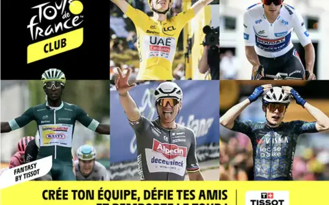 Tour de France Club logo and cyclists in action. Build your fantasy team and win the tour!