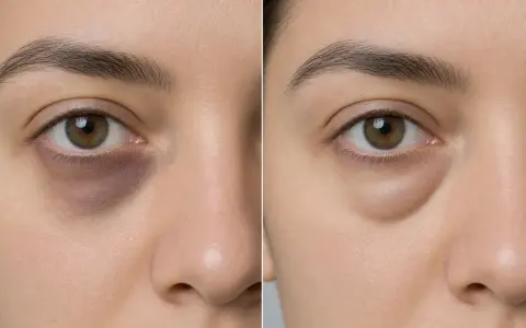 Comparación de ojos: antes con ojeras oscuras y bolsas, después con piel más lisa y clara. Muestra cómo tratar porque salen ojeras.