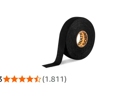 Schwarzes, griffiges Klebeband auf einer Rolle, ideal für Sportgeräte oder Reparaturen.
