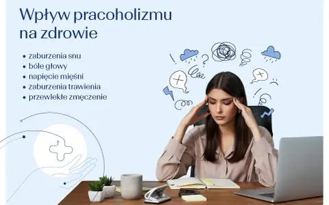 Kobieta z bólem głowy, objaw pracoholizmu. Wskazówki dotyczące leczenia i poprawy zdrowia.