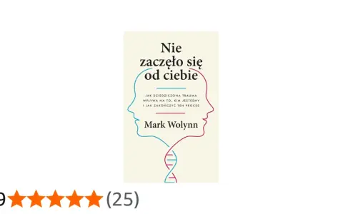 Okładka książki "Nie zaczęło się od ciebie" Marka Wolynna. Dwie sylwetki twarzy połączone spiralą DNA.