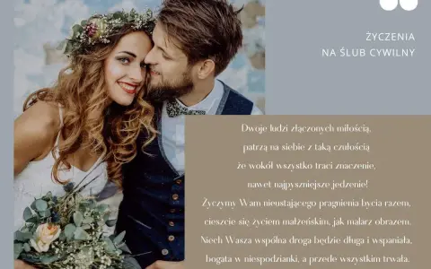 Para młoda wiankiem z kwiatów i bukietem, uśmiechnięta. Krótkie cytaty ślubne o miłości i wspólnej drodze.