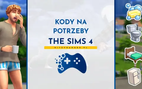 Kody na zaspokojenie potrzeb w The Sims 4. Zmęczony Sim z kubkiem kawy i ikony potrzeb: higiena, toaleta, sen, lodówka.