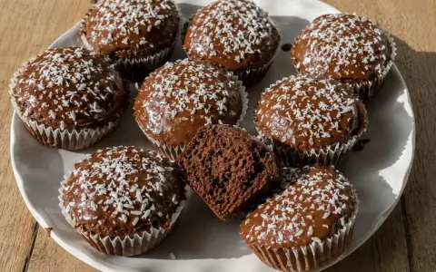 Chokladmuffins med glasyr och kokosflingor. Ett enkelt recept på glasyr som passar perfekt till dessa godsaker.