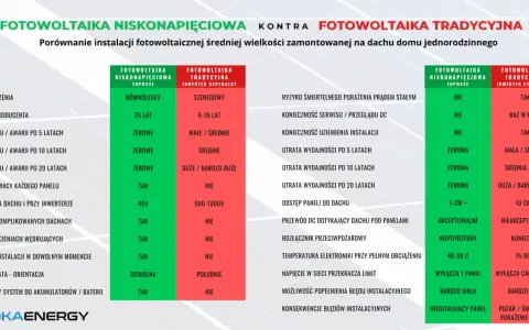 Porównanie fotowoltaiki niskonapięciowej i tradycyjnej. Niskie ryzyko pożaru, zerowa utrata wydajności i bezpieczeństwo to kluczowe zalety fotowoltaiki niskonapięciowej.