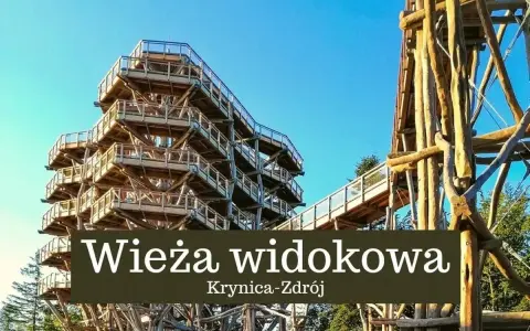 Drewniana wieża widokowa w Krynicy-Zdroju, idealne miejsce na spacer w chmurach Polska.