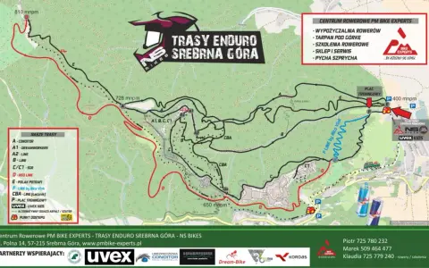 Mapa tras enduro Srebrna Góra z zaznaczonym single track glacensis.