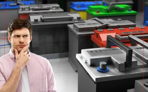 Uomo pensieroso davanti a diverse batterie per auto, cercando di capire che batteria monta la mia auto.