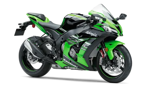 Zielony motocykl Kawasaki ZX-10R Ninja. Sprawdź kawasaki zx-10r dane techniczne, aby poznać jego moc i osiągi.
