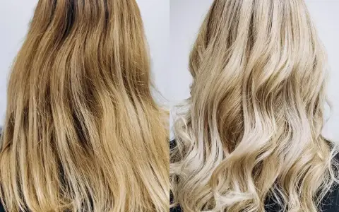 Przed i po: włosy zyskały piękny, ciepły blond, są lśniące i falowane.