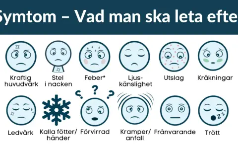 Symtom på tsetseflugan sjukdom: huvudvärk, stel nacke, feber, ljuskänslighet, utslag, kräkningar, ledvärk, kalla händer/fötter, förvirring, kramper, frånvaro, trötthet.