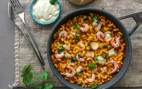 Fideuá con mariscos y pescado, una deliciosa receta para disfrutar.
