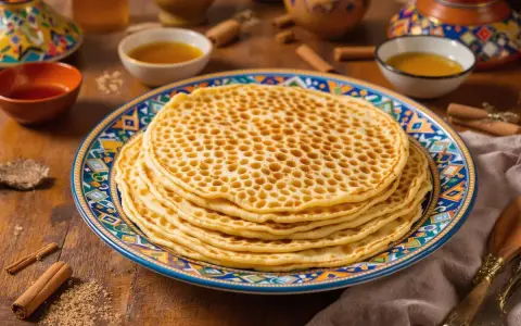 Pile de crêpes aux alvéoles parfaites, une merveille qui répond à la question : pourquoi ma pâte à crêpe fait des trous. Servies avec du miel.