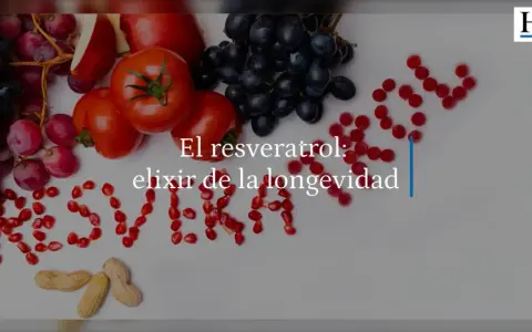 Uvas, tomates, arándanos y granadas forman la palabra "Resveratrol", destacando alimentos con resveratrol, el elixir de la longevidad.