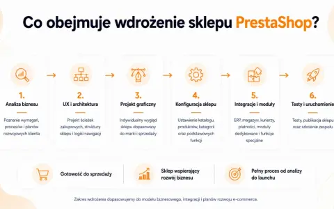 Wdrożenie sklepu PrestaShop: analiza, UX, grafika, konfiguracja, integracje, testy i uruchomienie. Poznaj, co to jest PrestaShop i jak działa.