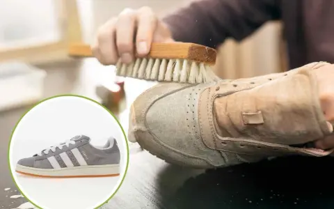 Pulizia meticolosa per lavare Adidas pelle in lavatrice. Un dettaglio mostra una scarpa Adidas grigia, mentre un'altra viene spazzolata.