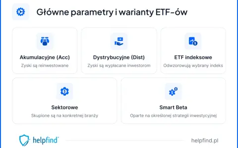 Akumulacyjny ETF (Acc) to wariant, gdzie zyski są reinwestowane, zwiększając kapitał. Pozostałe opcje to dystrybucyjne, indeksowe, sektorowe i Smart Beta.