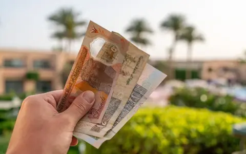 Dłoń trzyma egipskie funty. Czy w Egipcie można płacić euro? Lepiej mieć lokalną walutę, by uniknąć problemów.