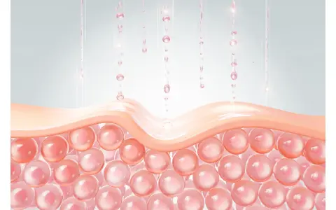 Gocce rosa cadono su uno strato di pelle, nutrendo le sfere sottostanti. Un'immagine che illustra il mantenimento del ph della pelle.