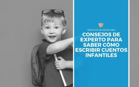 Niño con mochila y gafas, listo para aprender cómo escribir un cuento infantil.