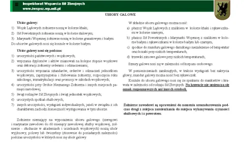 Fragment tekstu o ubiorach galowych Wojska Polskiego, z elementami graficznymi.