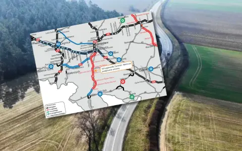 Mapa drogowa z zaznaczonymi trasami S8 Łagiewniki Zachód - Niemcza. Widoczne miasta: Wrocław, Opole, Wałbrzych, Legnica, Jelenia Góra. 908 rozkład jazdy.