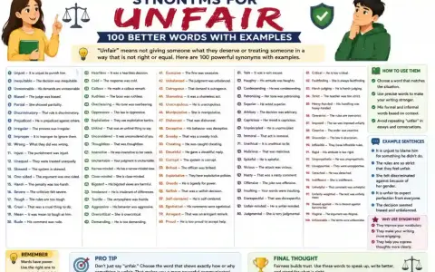 Une femme présente une liste de synonymes pour "injuste", expliquant comment utiliser ces mots pour une communication plus précise.