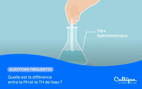 Analyse de la dureté de l'eau par ville : un test hydrotimétrique est effectué dans un erlenmeyer.