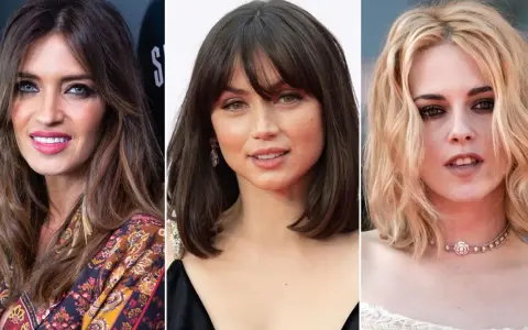 Tres mujeres con peinado por capas: una morena con ondas, otra con flequillo y un corte bob, y una rubia con estilo despeinado.