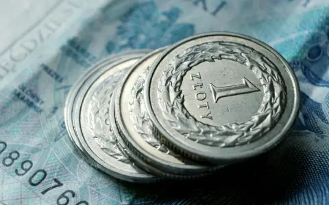 Monety 1 złoty leżące na banknocie.