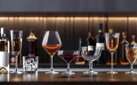 Różnorodne kieliszki z alkoholami na barze. Czasem brak magnezu objawy mogą być subtelne, jak pragnienie czegoś mocniejszego.