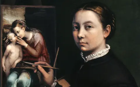 Portret Sofonisby Anguissola, malującej obraz z Madonną i Dzieciątkiem.