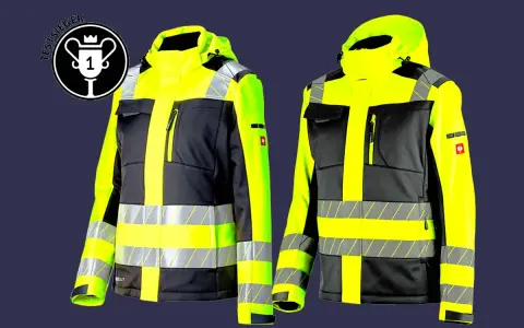 Zwei Warnschutzjacken mit reflektierenden Streifen und Omni-Heat-Technologie für maximale Wärme.