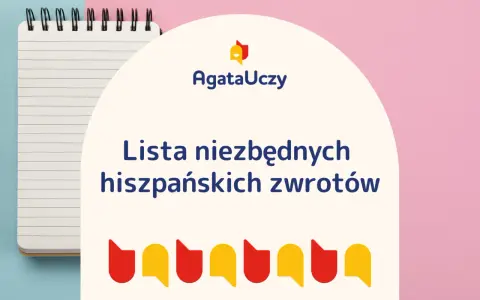 Lista niezbędnych hiszpańskich zwrotów z wymową. Notatnik i kolorowe dymki.