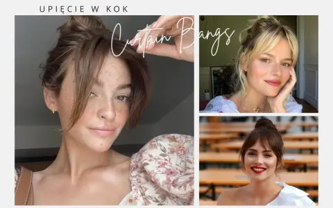 Koki z delikatną grzywką na boki. Trzy kobiety prezentują różne wersje tej fryzury.