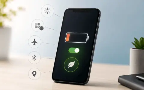 Jak dbać o baterie w telefonie? Ikony sugerują oszczędzanie energii: jasność, tryb samolotowy, Bluetooth, lokalizacja.