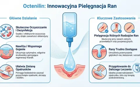 Skuteczne oczyszczanie rany i dezynfekcja dzięki Octenilin. Produkt nawilża, wspomaga gojenie i ułatwia zmianę opatrunków.