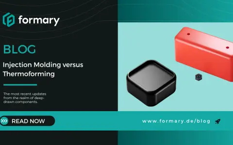 Molded plastic parts: a black square and a red rectangular prism, showcasing different manufacturing techniques.