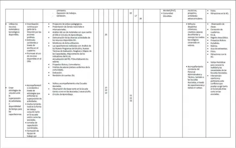Detalle del plan de operaciones: actividades, capacitaciones, seguimiento y evaluación de recursos XO y R.S.A.